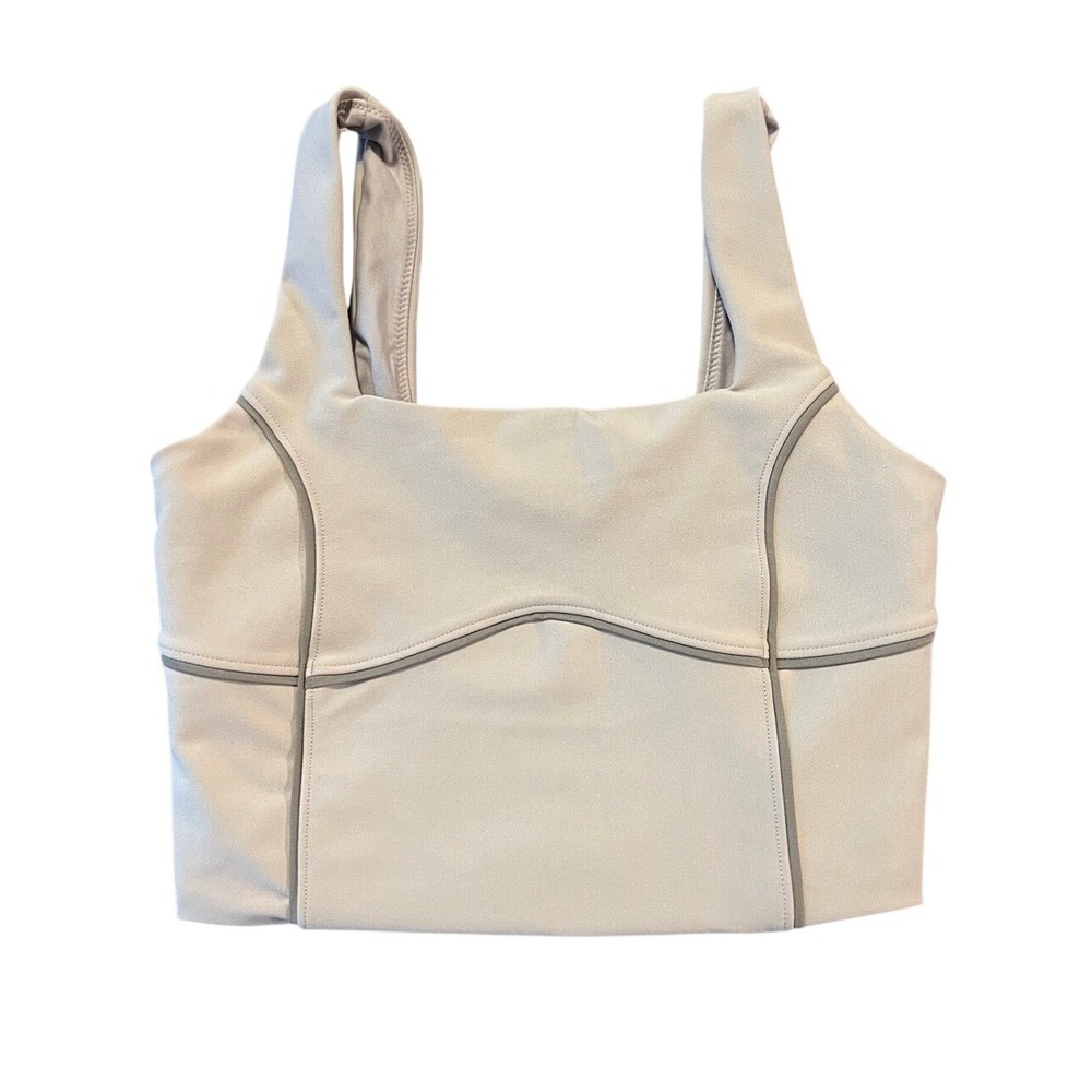 YPB Active Crop Top Womens S Tan Excellent Square Neck Contrast Piping 1684